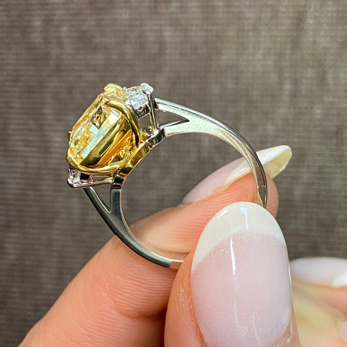 5 Carat Fancy Yellow Cushion Cut Diamond Ring