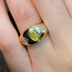 Fancy Vivid Yellow Oval with White Pear Diamonds Dome Ring