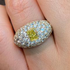 Half Carat Fancy Intense Yellow Radiant with Diamond Pave Dome Ring