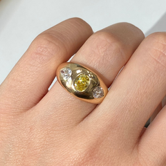 Fancy Vivid Yellow Oval with White Pear Diamonds Dome Ring