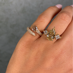 4 Carat Step Cut Pear Shape Champagne Diamond Three Stone Ring