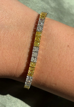 3:3 Yellow and White Diamond Elongated Radiant Diamond Tennis Bracelet