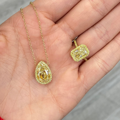 4ct Yellow Pear Shape with Yellow Halo Diamond Pendant Necklace