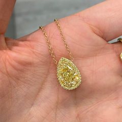 4ct Yellow Pear Shape with Yellow Halo Diamond Pendant Necklace