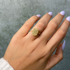 2.01 Carat All Yellow Halo Elongated Radiant Cut Diamond Engagement Ring