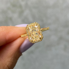 2.01 Carat All Yellow Halo Elongated Radiant Cut Diamond Engagement Ring