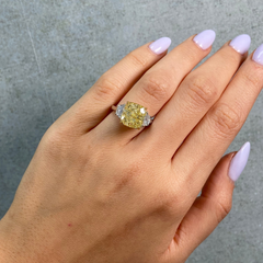 6.02ct Fancy Yellow Cushion Cut Diamond Three Stone Engagement Ring