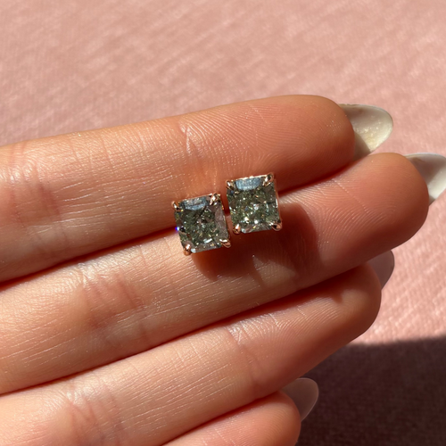 3.52ct Green Diamond Chameleon Diamond Studs