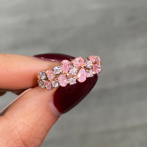 Mixed Shape Pink and White Diamond Ring