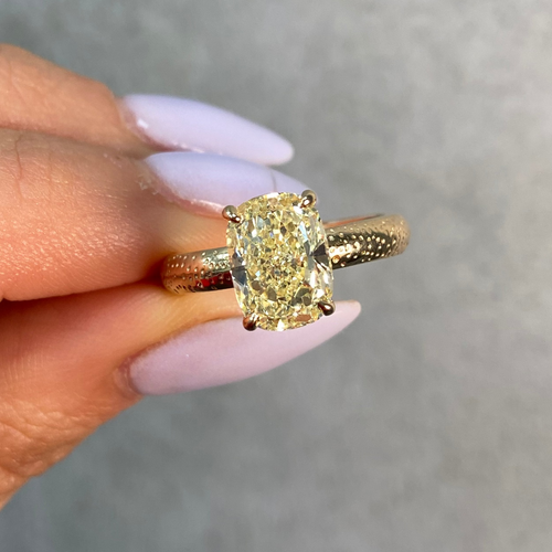 3.04ct Fancy Yellow Elongated Cushion Cut Diamond Galaxy Ring
