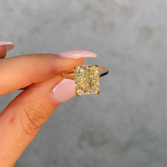 5.74 Carat Fancy Yellow Elongated Radiant Cut Diamond Solitaire Engagement Ring