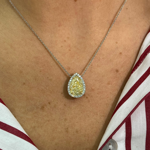 3.51ct Yellow Pear Shape with White Halo Diamond Pendant Necklace