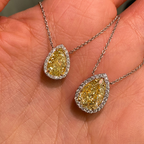 3.51ct Yellow Pear Shape with White Halo Diamond Pendant Necklace