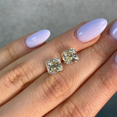 3 Carat Each Matched Pair of Antique Cushion Inspired Light Yellow Diamonds - Loose