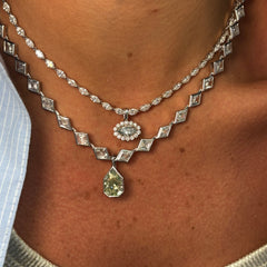 Lozenge Cut Diamond Bezel Necklace with Detachable Green Diamond Charm