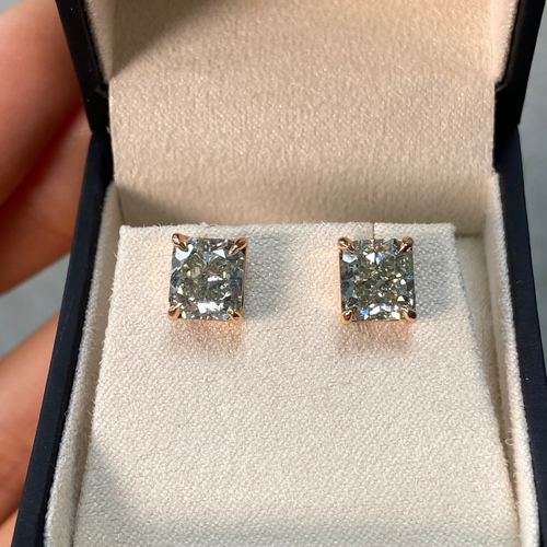 1.75ct Each Radiant Cut Chameleon Diamond Studs