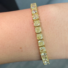 24ct Fancy Yellow VS-VVS Cushion Diamond Tennis Bracelet