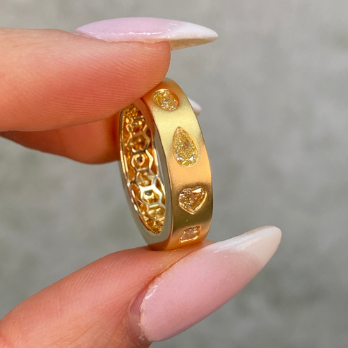 Mixed Shape Yellow DIamond Bezel Eternity Band