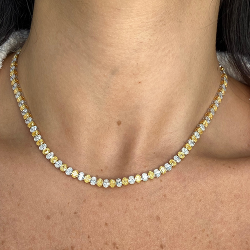 24ct Alternating Yellow and White Oval Diamond Necklace