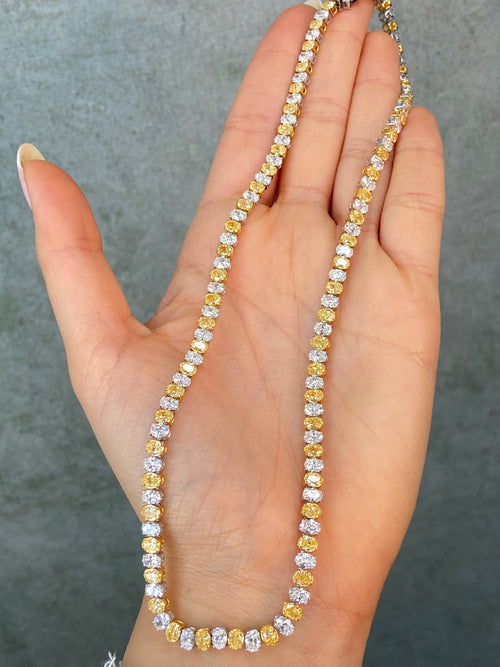 24ct Alternating Yellow and White Oval Diamond Necklace