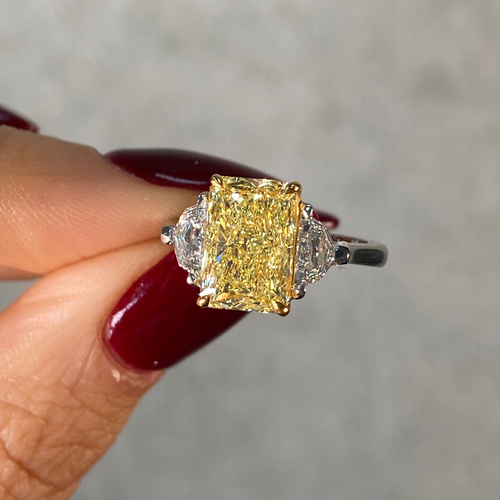 3 Carat Radiant  Cut Yellow Diamond Engagement Ring