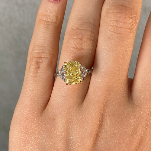 3 Carat Radiant  Cut Yellow Diamond Engagement Ring