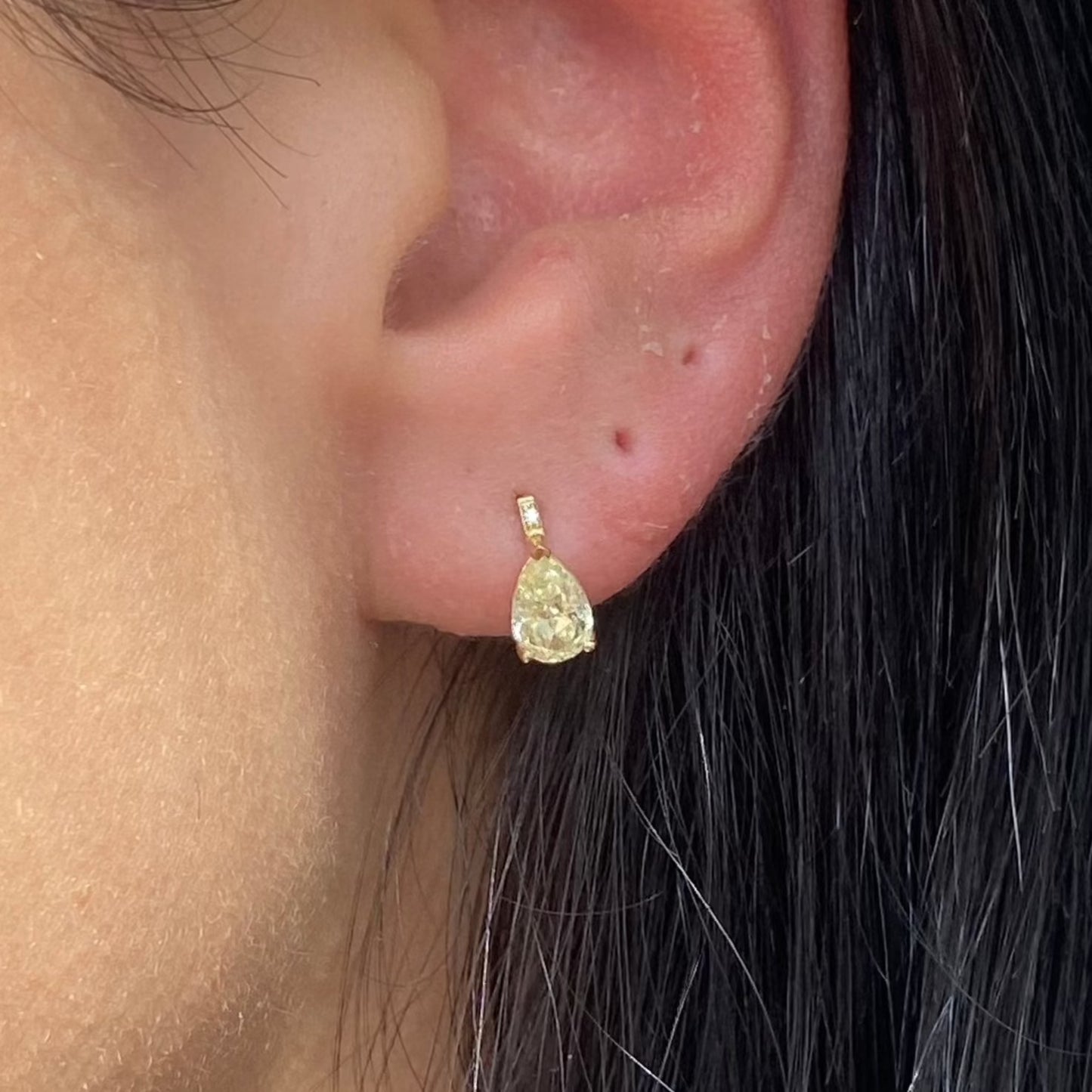 natural yellow diamond earrings, everyday diamond huggie with unique canary diamond