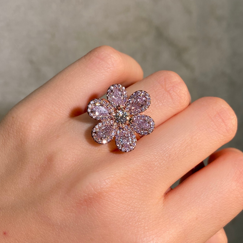 Pink Diamond Flower Statement Ring
