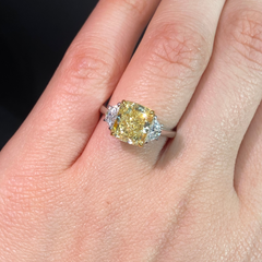 3 Carat Fancy Yellow Cushion Diamond Engagement Ring