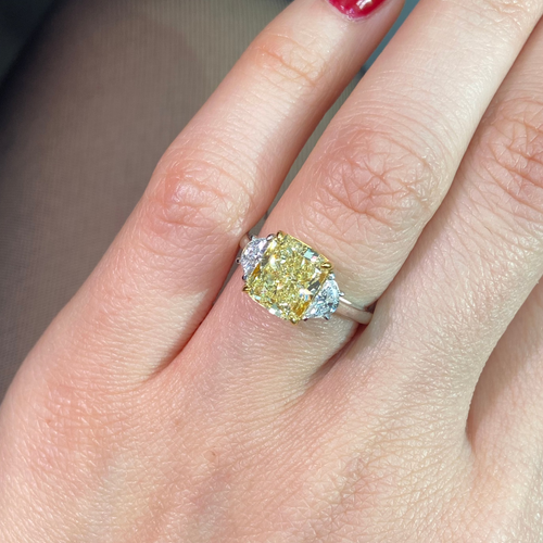 3 Carat Fancy Yellow Cushion Diamond Engagement Ring