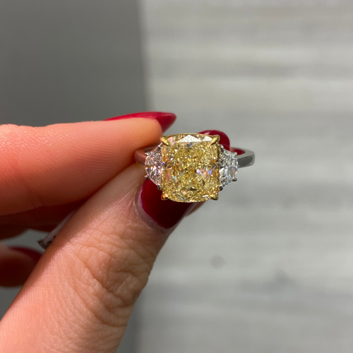 4.02ct Fancy Yellow Cushion Diamond Engagement Ring