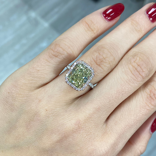 5ct Fancy Greenish Yellow Radiant Cut Diamond Engagement Ring