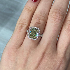 5ct Fancy Greenish Yellow Radiant Cut Diamond Engagement Ring