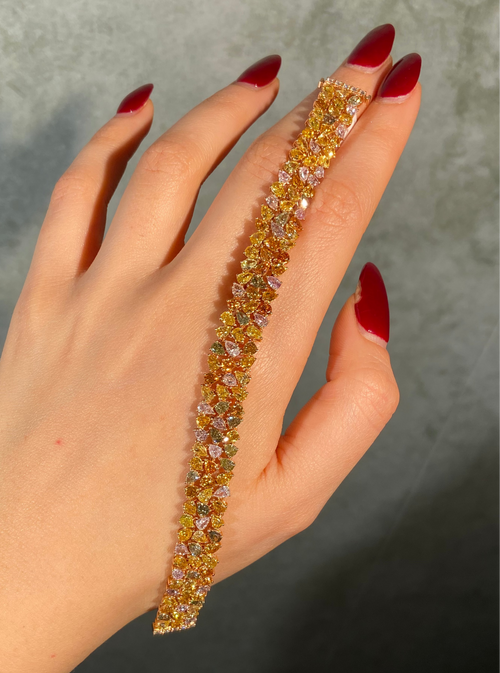 16 Carat Mixed Fancy Color Diamond Three Row Bracelet
