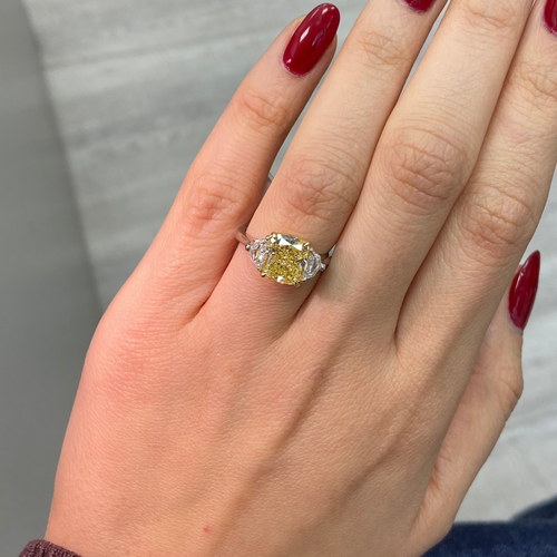 3ct Fancy Yellow Cushion Cut Diamond Engagement Ring