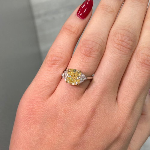 3ct Fancy Yellow Cushion Cut Diamond Engagement Ring