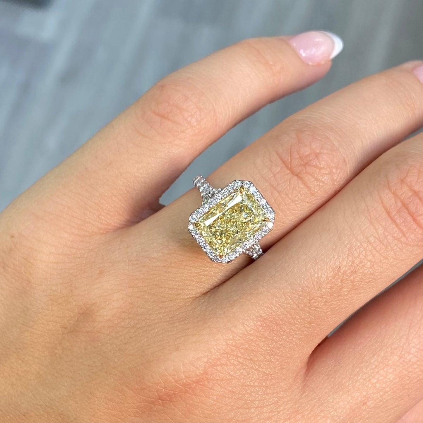 canary yellow diamond ring, unique yellow diamond halo engagement ring, fancy yellow diamond