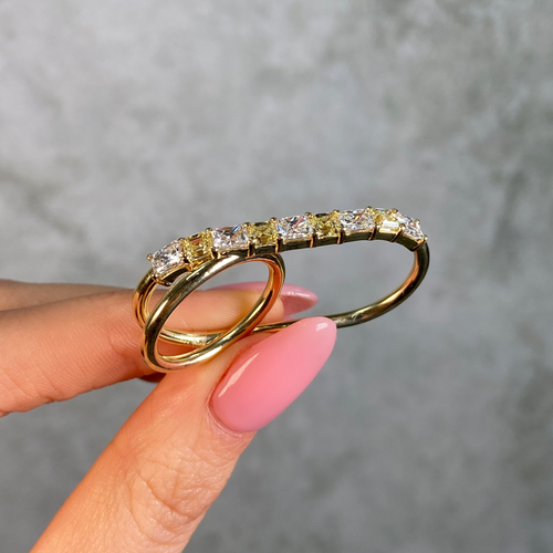 Yellow and White Diamond Two-Finger Ring