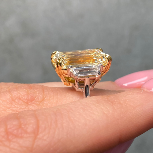 10 Carat Emerald Yellow Diamond Engagement Ring