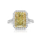 3.5ct Light Yellow Elongated Radiant Diamond Halo Ring