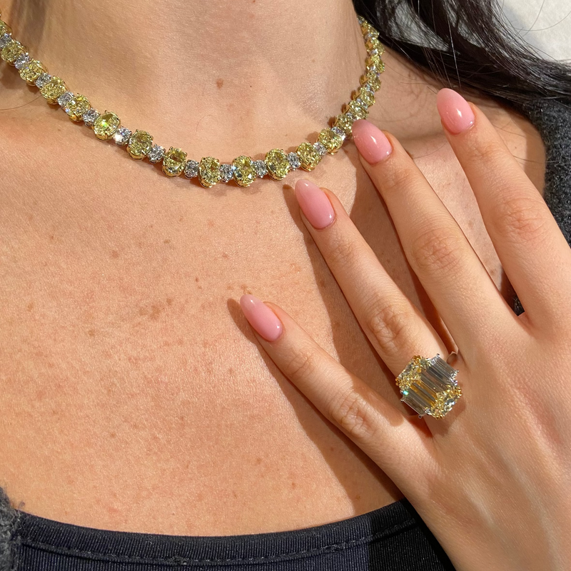 10 Carat Emerald Yellow Diamond Engagement Ring