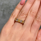 yellow and white diamond art deco band ring