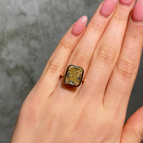 8ct Fancy Yellow Cushion Diamond Bezel Ring