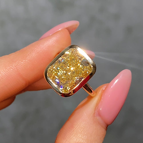 8ct Fancy Yellow Cushion Diamond Bezel Ring