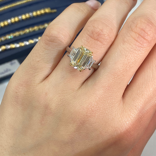 3 Carat Yellow Emerald Cut Diamond Engagement Ring