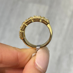 Yellow Diamond Halo Half Eternity Band with radiant cut diamonds, VS-VVS clarity.