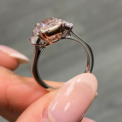 Elegant Brown-Pink Elongated Radiant Diamond Engagement Ring, Three Stone, GIA Certified, VS1 clarity.