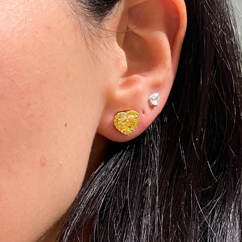 Fancy Intense Yellow Heart Diamond Studs
