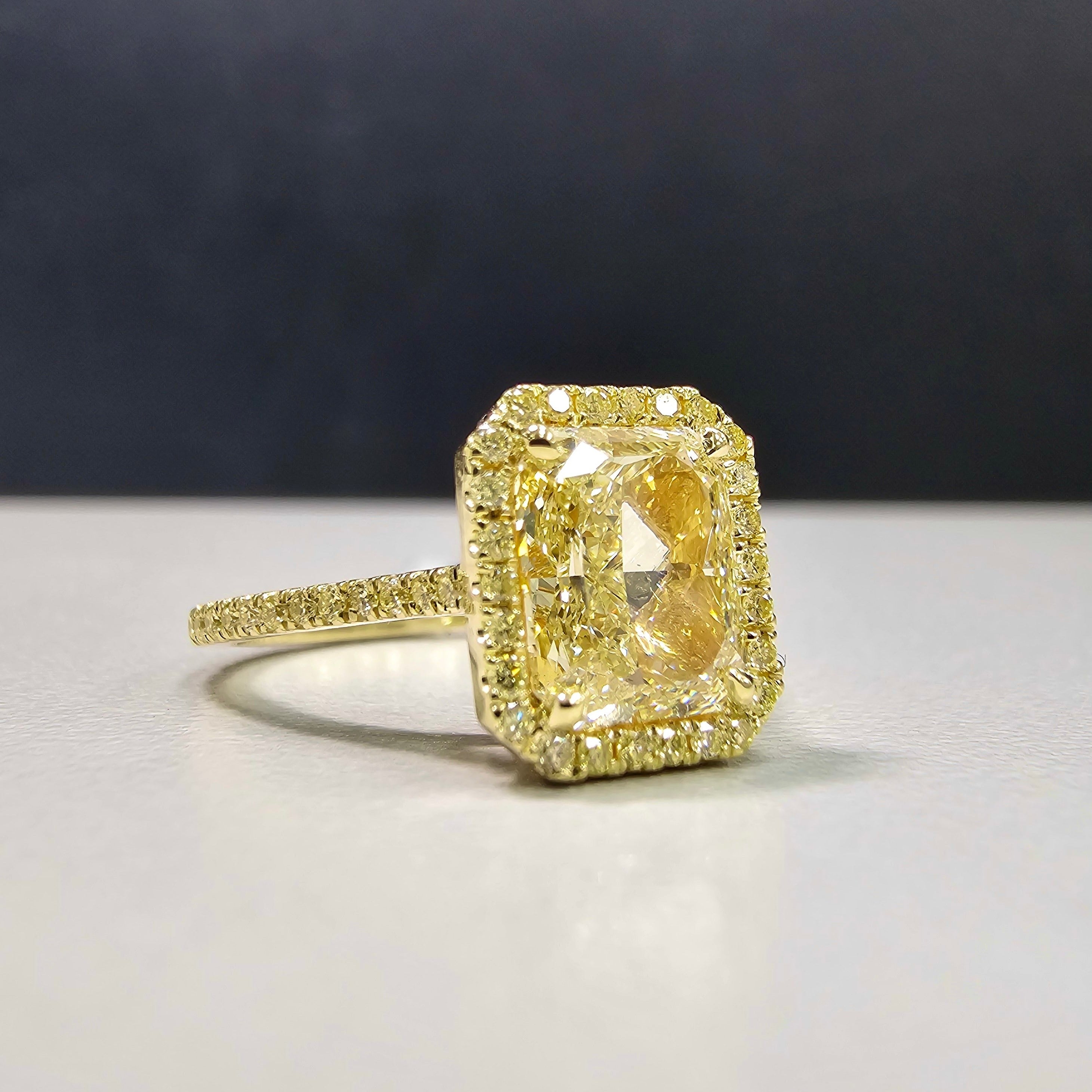 2.03ct GIA Light Yellow Radiant Yellow Halo Diamond Ring