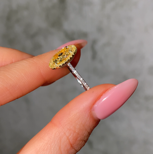 Two Tone Oval Diamond Halo Engagement Ring